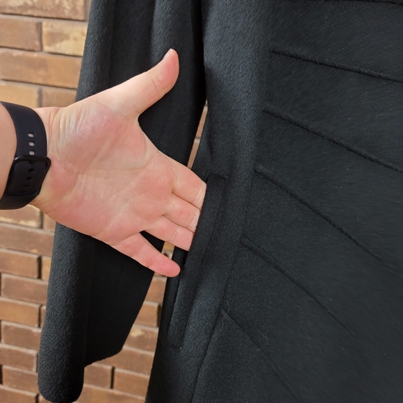 Calvin Klein black wool zip pea coat, sweater detail collar, petite 12 - Picture 11 of 12